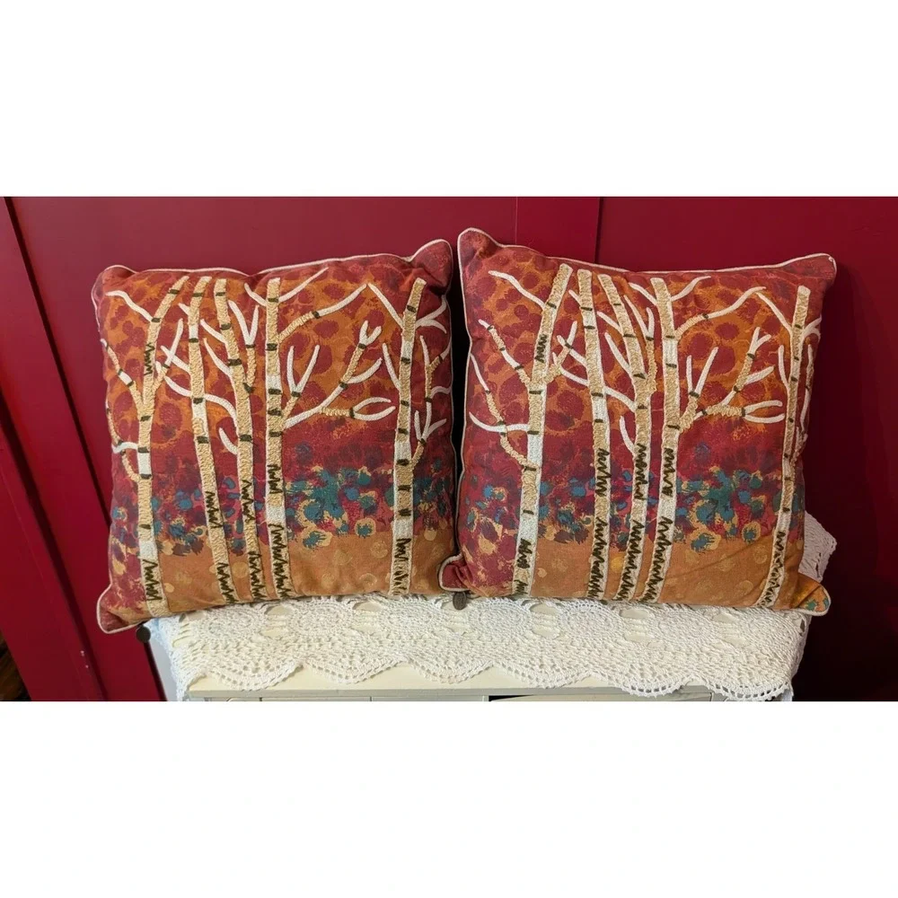 Set Of 2 Pier 1 Imports Birch Tree Embroidered Accent Throw Pillows 17